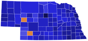 2000 Nebraska Democratic presidential primary election results map by county (vote share).svg