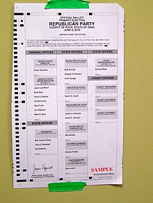 2010 Iowa Republican Primary ballot 2010 Iowa Republican Primary ballot.jpg