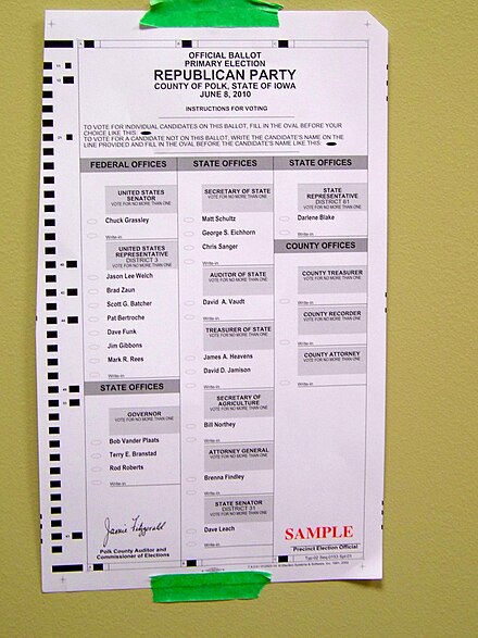 2010 Iowa Republican Primary ballot
