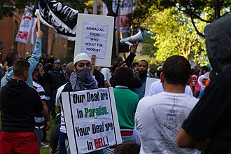 2012 Sydney: Muslims protesting against the release of Innocence of Muslims 2012 Sydney protest.jpg