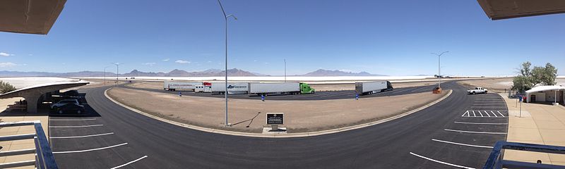 File:2014-07-05 13 17 34 Panorama of the Bonneville Salt Flats, Utah from the viewing platform along eastbound Interstate 80 at the Bonneville Salt Flats Rest Area.JPG