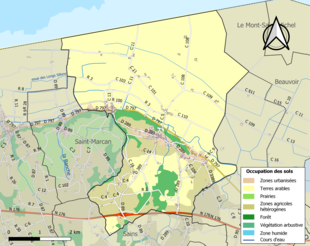 Kolorowa mapa przedstawiająca użytkowanie gruntów.