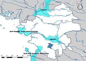 Obszary wysokiego ryzyka powodzi (TRI) w Loire-Atlantique.
