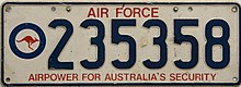 RAAF number plate. this style was introduced in about 2000. AUS.RAAF23.jpg