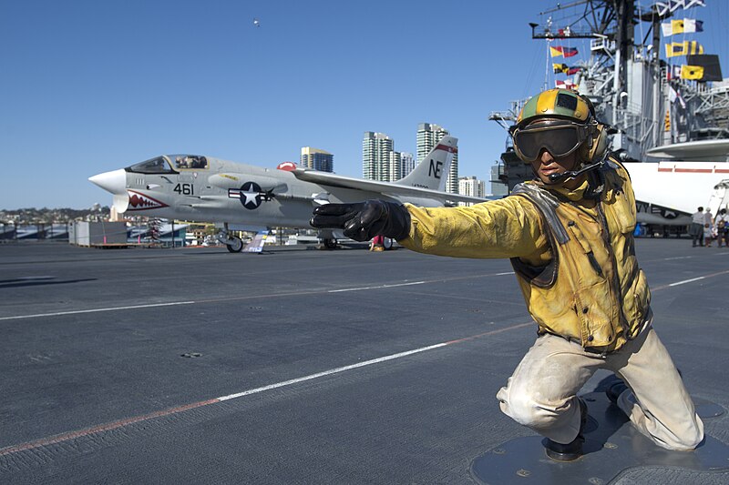 File:A mannequin depict a Sailor launching an aircraft on the flight deck of the USS Midway Museum.jpg