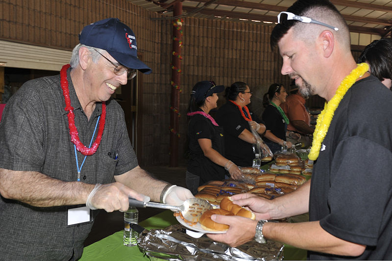 File:Alan McAlister, left, senior pastor with the Central Baptist Church, serves food to a U.S. Airman during Cannon Appreciation Day at Cannon Air Force Base, N.M., Aug. 10, 2012 120810-F-AX764-022.jpg