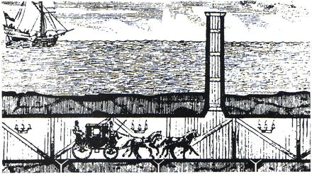 Albert Mathieu-Favier's plans for a coach service through the channel as of 1802 containing huge ventilation chimneys