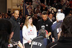 Dell Curry (left) with son and current 2023 winner Stephen Curry (right) in 2016. All-Star Game Weekend The Curry's - Dell Curry and Stephen Curry at NBA All-Star Weekend Center Court 2016 (24944206871).jpg