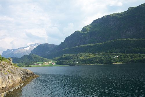 View of the village of Gjelsvik along the Førdefjorden