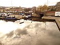 Aspley Basin on the Huddersfield Broad Canal showing the bridge leading to the Huddersfield Narrow canal