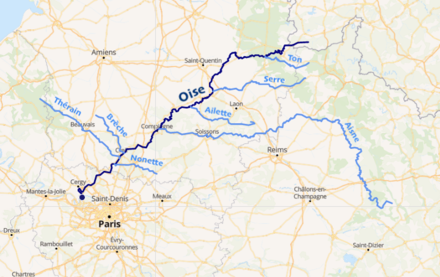 Positionnement de l'Aisne en rive gauche dans le bassin de l'Oise