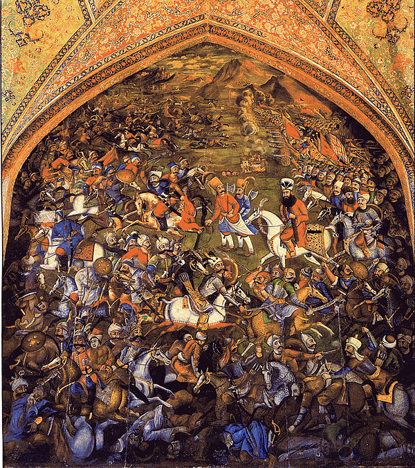 Selim I at the Battle of Chaldiran: artwork at the Chehel Sotoun Pavilion in Isfahan