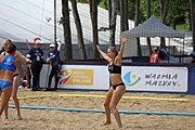 Deutsch: Beachhandball Europameisterschaften 2019 (Beach handball Euro); Tag 2: 3. Juli 2019 – Frauen, Vorrunde Gruppe D, Dänemark-Russland 2:0 (21:16, 18:12) English: Beach handball Euro; Day 2: 3 July 2019 – Women Preliminary Round Group D – Denmark-Russia 2:0 (21:16, 18:12)