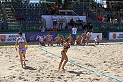 Deutsch: Beachhandball Europameisterschaften 2019 (Beach handball Euro); Tag 2: 3. Juli 2019 – Frauen, Vorrunde Gruppe C, Spanien-Griechenland 2:1 (12:20, 18:16; 8:2) English: Beach handball Euro; Day 2: 3 July 2019 – Women Preliminary Round Group C – Spain-Greece 2:1 (12:20, 18:16; 8:2)