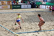 Deutsch: Beachhandball Europameisterschaften 2019 (Beach handball Euro); Tag 2: 3. Juli 2019 – Frauen, Vorrunde Gruppe D, Nordmazedonien-Ukraine 1:2 (15:26, 23:22, 6:8) English: Beach handball Euro; Day 2: 3 July 2019 – Women Preliminary Round Group D – North Macedonia-Ukraine 1:2 (15:26, 23:22, 6:8)