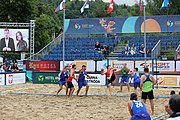 Deutsch: Beachhandball Europameisterschaften 2019 (Beach handball Euro); Tag 5: 6. Juli 2019 – Männer, Halbfinale, Dänemark-Ungarn 2:0 (19:16, 22:18) English: Beach handball Euro; Day 5: 6 July 2019 – Semifinal Men – Denmark-Ukraie 2:0 (19:16, 22:18)