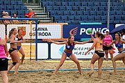 Deutsch: Beachhandball Europameisterschaften 2019 (Beach handball Euro); Tag 5: 6. Juli 2019 – Frauen, Halbfinale, Ungarn-Niederlande 2:0 (19:16, 15:12) English: Beach handball Euro; Day 5: 6 July 2019 – Semifinal Women – Hungary-Netherlands 2:0 (19:16, 15:12)