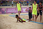 Deutsch: Beachhandball bei den Olympischen Jugendspielen 2018; Tag 5, 10. November 2018; Jungs, Platzierungsrunde - Venezuela-Paraguay 2:0 English: Beach handball at the 2018 Summer Youth Olympics at 11 October 2018 – Boys Consolation Round – Venezuela-Paraguay 2:0