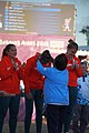 Deutsch: Beachhandball bei den Olympischen Jugendspielen 2018 in Buenos Aires; Tag 7, 13. Oktober 2018; Medaillenzeremonie Mädchen - Gold: Argentinien, Silber: Kroatien, Bronze: Ungarn English: Beach handball at the 2018 Summer Youth Olympics in Buenos Aires at 13 October 2018 – Medal Ceremony Girls - Gold: Argentina, Silver: Croatia, Bronze: Hungary Español: Handball de playa en los Juegos Olimpicos de la Juventud Buenos Aires 2018 en 13 de octubre de 2018 – Medalla Ceremonia para niñas - Oro: Argentina, Plata: Croacia, Bronce: Hungría