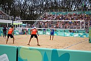 Deutsch: Beachvolleyball bei den Olympischen Jugendspielen 2018; Tag 11, 17. Oktober 2018; Jungen,Finale – Niederlande (Matthew Immers/Yorick de Groot)-Schweden (David Åhman/Jonatan Hellvig) 0:2 (20–22/15–21) English: Beach volleyball at the 2018 Summer Youth Olympics at 17 October 2018 – Final – Netherlands (Matthew Immers/Yorick de Groot)-Sweden (David Åhman/Jonatan Hellvig) 0:2 (20–22/15–21)