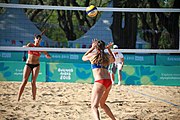 Deutsch: Beachvolleyball bei den Olympischen Jugendspielen 2018; Tag 8, 14. Oktober 2018; Mädchen, Achtelfinale – Bolivien-Puerto Rico 0:2 (18–21/18–21 ) English: Beach volleyball at the 2018 Summer Youth Olympics at 14 October 2018 – Girls Round of 16 – Bolivia-Puerto Rico 0:2 (18–21/18–21 )