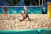 Deutsch: Beachvolleyball bei den Olympischen Jugendspielen 2018; Tag 8, 14. Oktober 2018; Mädchen, Achtelfinale – Bolivien-Puerto Rico 0:2 (18–21/18–21 ) English: Beach volleyball at the 2018 Summer Youth Olympics at 14 October 2018 – Girls Round of 16 – Bolivia-Puerto Rico 0:2 (18–21/18–21 )