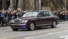 The King and Queen in one of the Bentley state cars in Hamburg, during a State Visit to Germany in 2023. Bentley State Limousine 31.03.2023 Hamburg.jpg