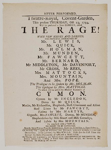 File:Bodleian Libraries, Playbill of Covent Garden, Thursday, Oct 23, 1794, announcing The rage! &c..jpg