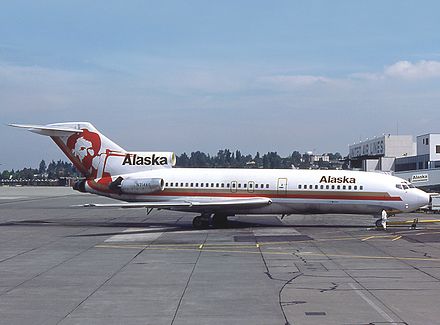 A Boeing 727-100 at Seattle–Tacoma International Airport. The airline introduced this type in the mid-1960s.