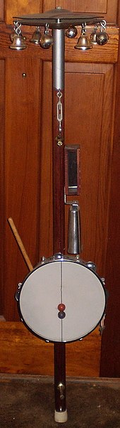 A modern boomba or bumbass blurs the lines between the bumbass instruments and the Jingling Johnny-Turkish crescent, by adding bells to the top. Boom-ba.JPG
