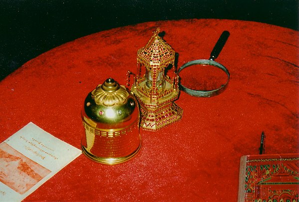 Buddha relics from Kanishka's stupa in Peshawar, Pakistan, now in Mandalay, Myanmar (2005)