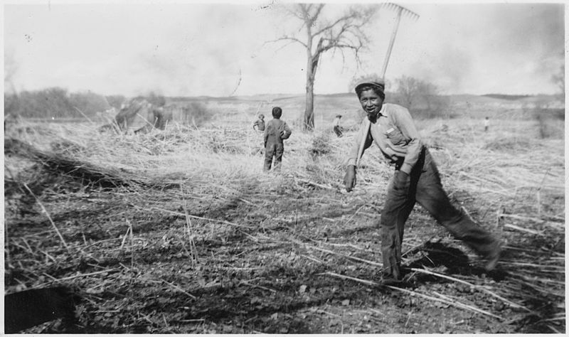 File:Burning weeds in the fields while crew watches carefully - NARA - 285526.jpg