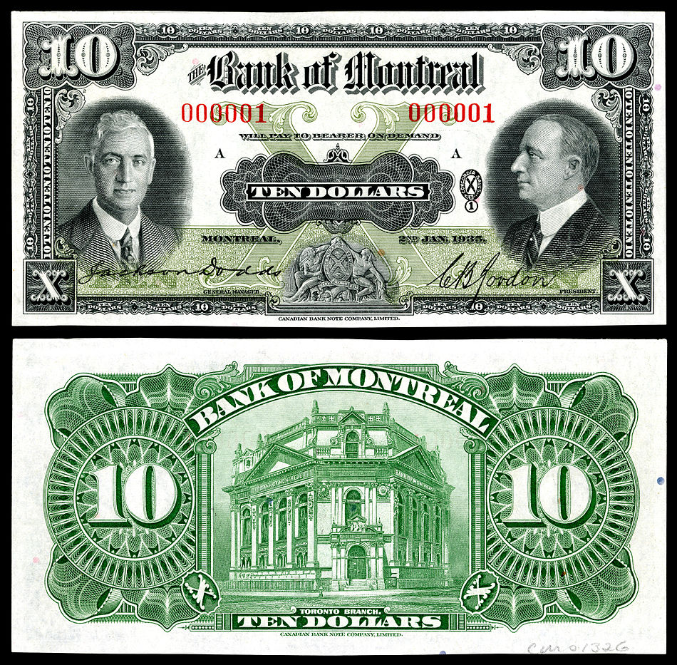 Charles Blair Gordon 1935'te Montreal Bankası'nın ilk 10 dolarlık banknotu basıldı.