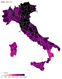 COVID-19 Italien - Sager pr. Indbygger.svg