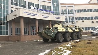 БТР-82А российского контингента КМС ОДКБ в Казахстане в ходе патрулирования международного аэропорта Алматы (Казахстан) 10 января 2022 г.