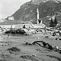 Ciò che resta del campanile della chiesa di San Tomaso a Pirago di Longarone dopo il disastro, divenuto simbolo della tragedia.