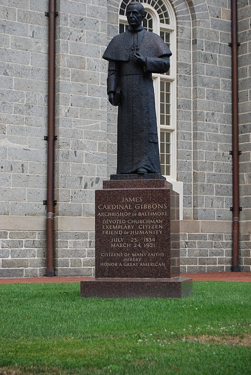 Cardinal Gibbons statue outside of the Baltimore Basilica