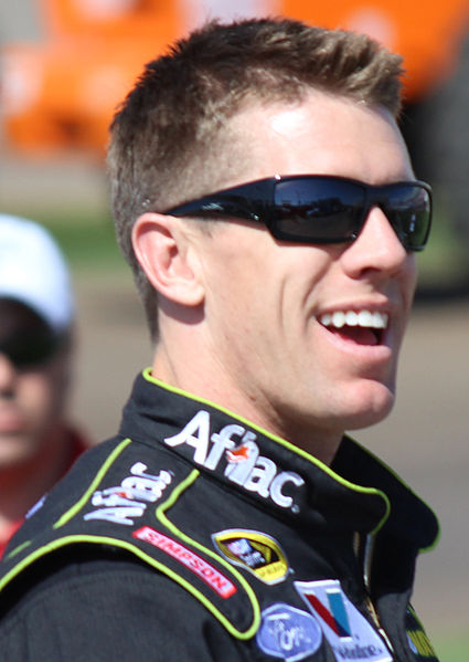 Carl Edwards (pictured in 2012) was rewarded the pole position after rain showers cancelled qualifying.