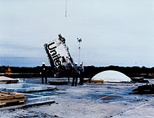 Remains of Challenger lowered into silo at LC-31 ChallengerRemains.jpg