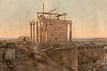 Painting of a ruined Greek building.