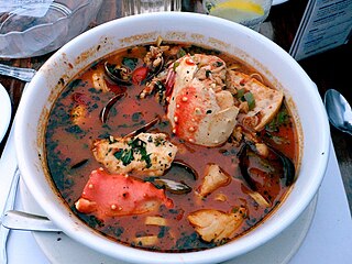 Cioppino is a fish stew originating in San Francisco, California. It is an Italian-American dish and is related to various regional fish soups and stews of Italian cuisine.