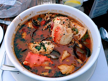 Cioppino is a fish stew originating in San Francisco.
