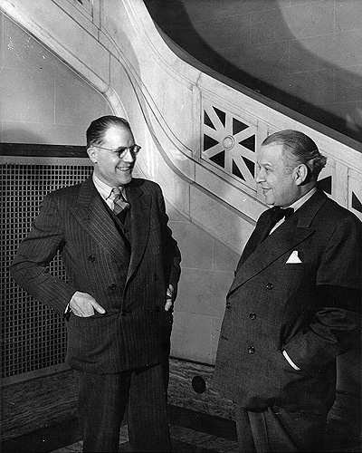 Claude Champagne (left) and Wilfrid Pelletier (right) at the opening of the Conservatoire de musique du Québec à Montréal in 1943.