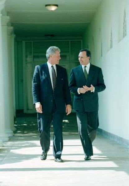 American President Bill Clinton (left) with Paul Keating in the West Wing of the White House during a state visit in 1993.
