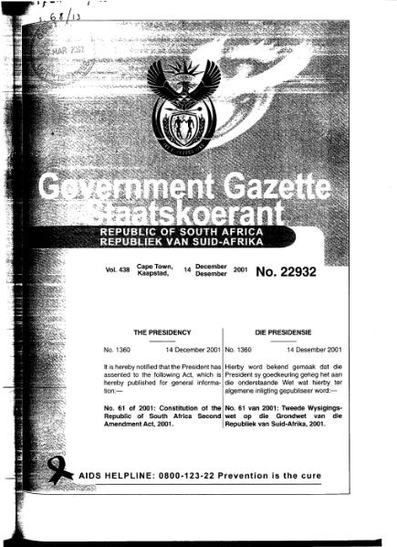 File:Constitution of the Republic of South Africa Second Amendment Act 2001 from Government Gazette.djvu