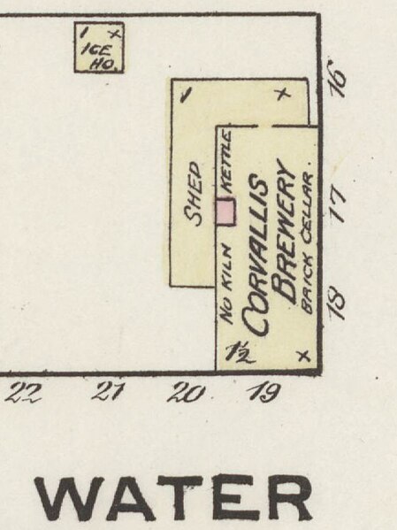 File:Corvallis Brewery 1884 map - from, Sanborn Fire Insurance Map from Corvallis, Benton County, Oregon. LOC sanborn07344 001-2 (cropped).jpg