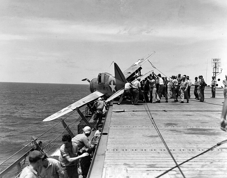 File:Crashed Brewster F2A-3 Buffalo of VMF-211 aboard USS Long Island (AVG-1), 25 July 1942 (80-G-12906).jpg