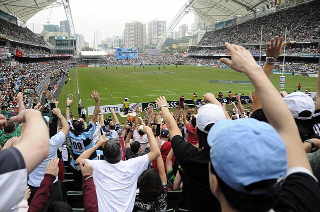 Crowd cheering at the 2009 Hong Kong Sevens.