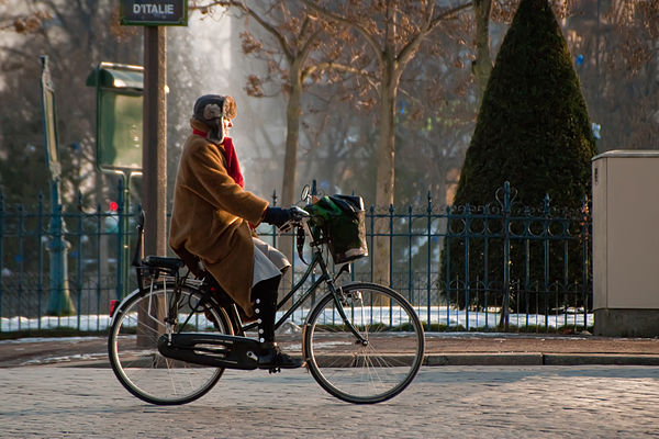 Tipa eŭropa urba biciklo kaj la koresponda vertikala bicikla sinteno.