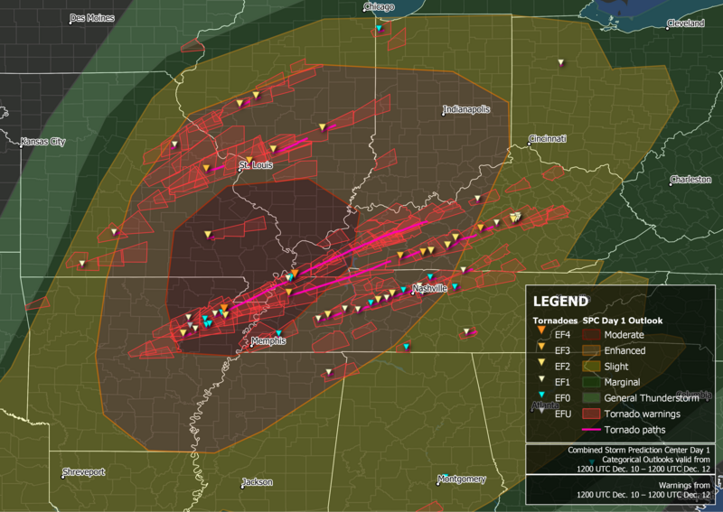 File:December 10–11, 2021 tornado outbreak warnings and reports.png